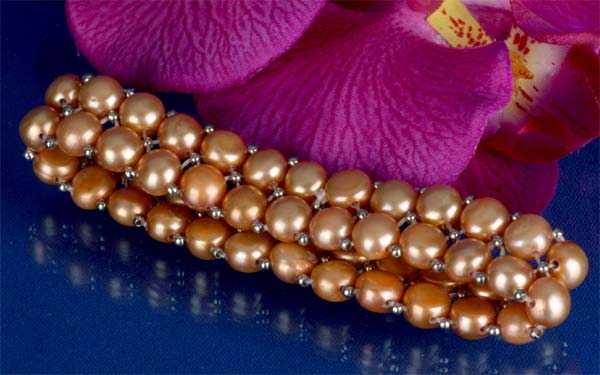 2-reihiges dehnbares Zuchtperlenarmband -champagner-