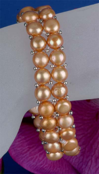 2-reihiges dehnbares Zuchtperlenarmband -champagner-