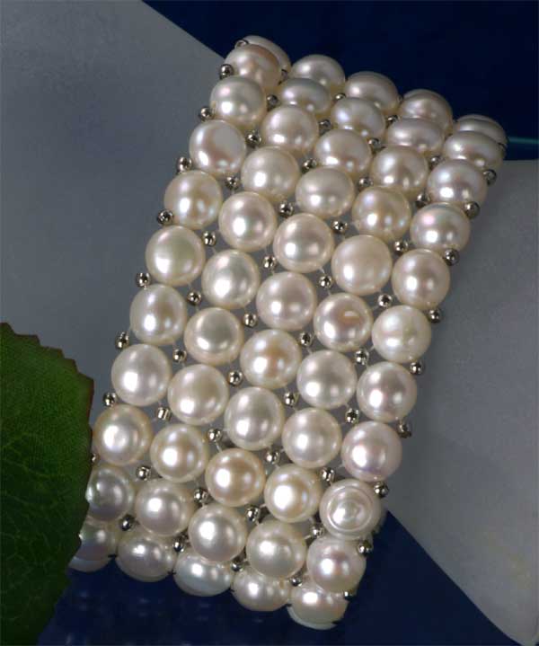 Süßwasser Zucht-Perlenarmband 5-reihig
