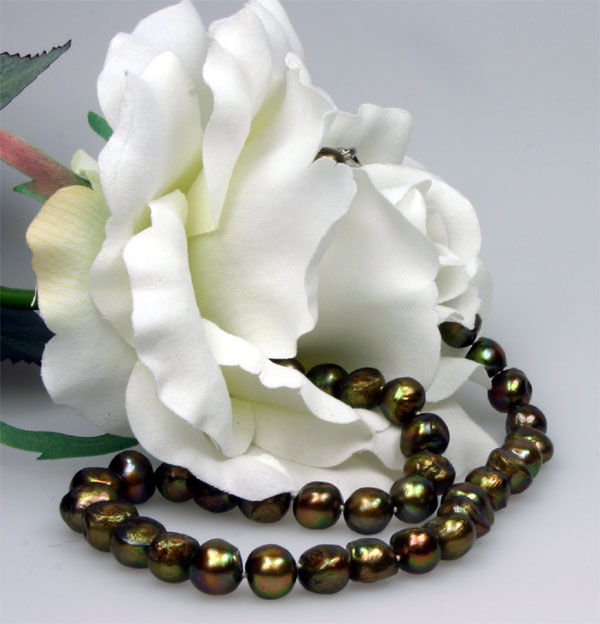 Echtes Zucht-Perlenset Kupfer/Braun 6mm Armband+Kette N