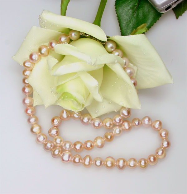 Echte Zucht-Perlenkette rose 7-8mm UVP 139€ ROSE NEU