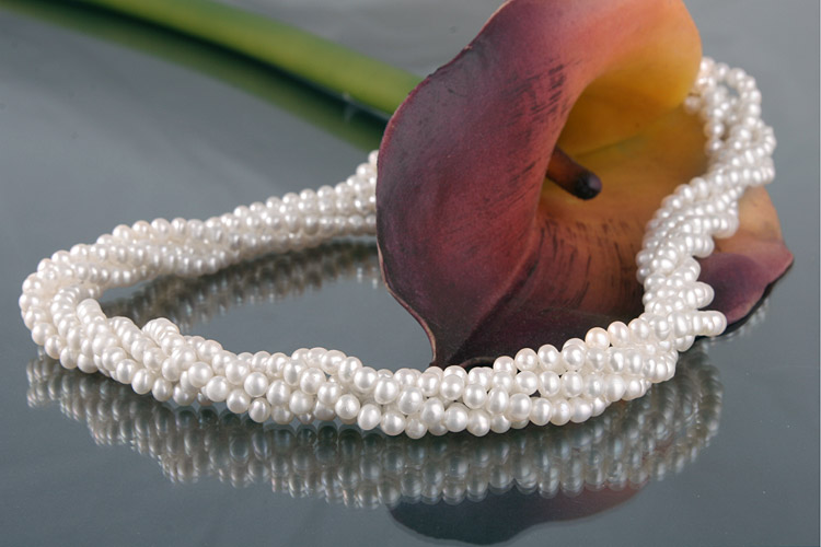 Süßwasser Zucht-Perlen-Kette Perlen 4-5mm -weiß-