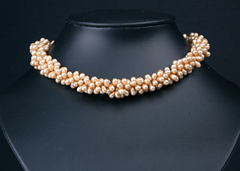 Collier Süsswasserperlen 3-Reihig C04 Champagner