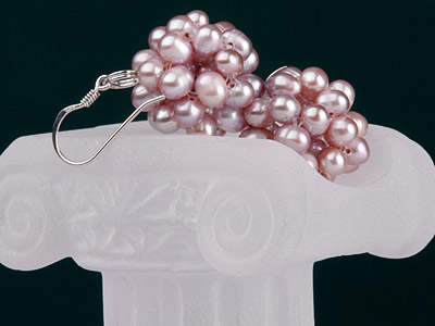 Echte Zuchtperlen-Ohrringe in Beerenform O105 Hell-Violett an 925 Sterling Silver Silber