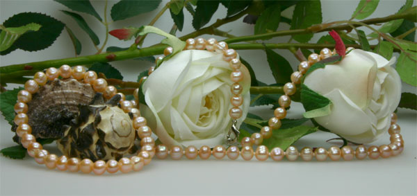 Echtes Zucht-Perlenset Rose 6mm Armband + Kette NEU